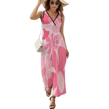 Цветы в стиле ретро 60-х 70-х - Розовое платье без рукавов с цветочным узором в винтажном стиле, стильная женская одежда в Корее  5