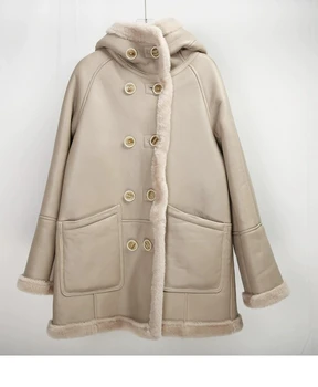 осенне-зимняя женская мода, элегантное роскошное пальто из овечьего меха, куртка-парка  5