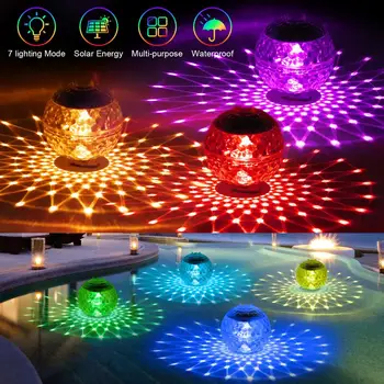 Круглые солнечные плавающие фонари для бассейна Энергосберегающие 7 цветов, меняющие цвет, вращающийся садовый светильник для лужайки пруда  10