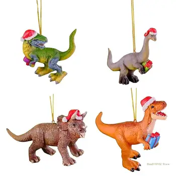 QX2E Подвесной Динозавр в Рождественской шляпе Украшения для Рождественской Елки Праздничный Декор  0