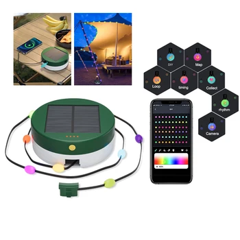 Кемпинговые RGB-гирлянды на солнечной энергии, портативное мобильное зарядное устройство емкостью 2400 мАч, USB-зарядка, интеллектуальное приложение для управления садом на открытом воздухе  5