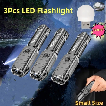 Мощный светодиодный фонарик Гигантские яркие тактические фонари Перезаряжаемые USB 18650 Водонепроницаемый светодиодный фонарик для рыбалки и охоты с зумом  10