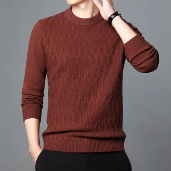 Мужские свитера из 100% шерсти 2023 Осень-зима, теплые джемперы из чистой шерсти с круглым вырезом  10