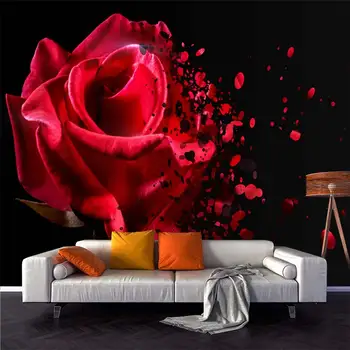Ручная роспись черно-красной розы 3D по индивидуальному заказу, гостиная, спальня, самоклеящиеся обои, фреска  10