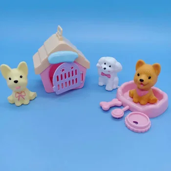 Для куклы Барби Playmate Игрушка Модные Мини-домашние животные Собака + Еда с тарелкой + Домик + Конура Для детей Игровой дом Игрушки Аксессуары  10