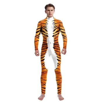 Животные, косплей, костюм Тигра, боди для взрослых, спандекс, Зентай, Хэллоуин, комбинезон с леопардовым рисунком, размер боди  3