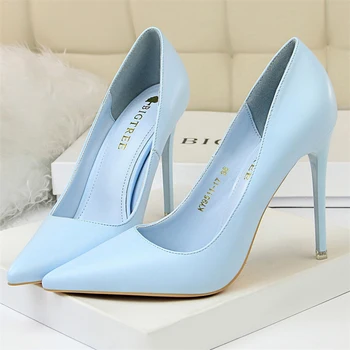 2022 Женская сексуальная женская обувь на высоком каблуке 10,5 см, Роскошные женские синие, розовые, Желтые Свадебные туфли-лодочки на шпильке 43  5