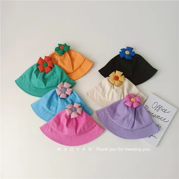 Очаровательные шляпы с 3D цветами для маленьких девочек, летние детские шляпы рыбака, солнцезащитные шляпы для мальчиков и девочек, пляжные кепки, осенняя хлопковая панама  5