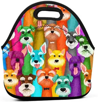 Красочная неопреновая сумка для ланча с милыми собачками, многоразовая изолированная сумка для ланча с застежкой-молнией, ланчбокс для школьных поездок на пикник  10