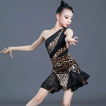 1 шт./лот, детское сексуальное леопардовое латиноамериканское платье на одно плечо для девочек, платья для танцев чача  5
