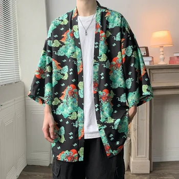Уличная мужская летняя куртка-кимоно с принтом 2023, модная ветровка, мужской кардиган, куртка плюс размер, солнцезащитное пальто  10