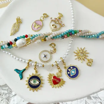 Милое ожерелье с бабочкой-солнцем в виде сердца для женщин, подвеска Evil Blue Eye, имитация жемчуга, кристалл, ошейники цвета золота в стиле бохо  10