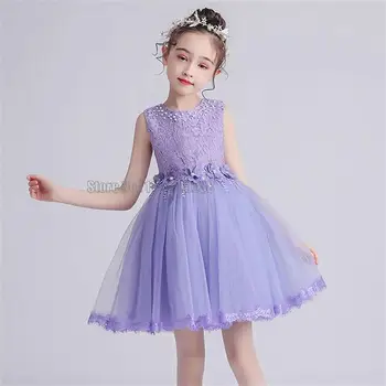 Летнее платье принцессы для девочек без рукавов с кружевным бантом, вечерние платья с цветами, детская одежда, детские платья  5