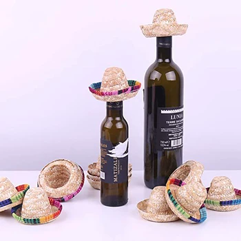 Соломенная шляпа, Топперы для бутылок, Топперы для бутылок вина, Мини-мексиканская винная шляпа, Кухонные принадлежности, Милое украшение стола для свадебной вечеринки  4