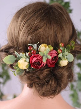 Классические аксессуары для волос с красной розой, свадебное цветочное украшение, головной убор для важного случая, красивая шляпка для женщин, украшение  10