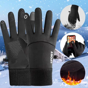 Зимние теплые перчатки для мужчин с полными пальцами, Водонепроницаемые, Ветрозащитные Велосипедные перчатки для спорта на открытом воздухе, Мотоциклетные Лыжные перчатки с сенсорным экраном  5