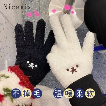 Милые плюшевые Не линяющие перчатки для девочек, зимние студенческие плюшевые мягкие мультяшные теплые перчатки для велоспорта на открытом воздухе, женские варежки  5