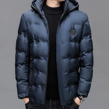 Высококачественная мужская морозостойкая пуховая куртка на молнии хлопчатобумажная куртка зимняя утолщенная теплая модная повседневная куртка с капюшоном с принтом  10