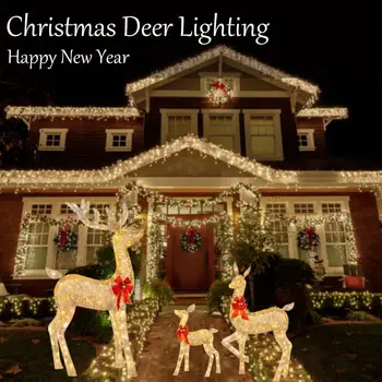 Золотые рождественские светильники с оленями Navidad, Светящийся орнамент с оленями, Наружное украшение двора, креативный рождественский светодиодный светильник ручной работы  4