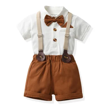 Летний официальный детский костюм, комплект с мягкими хлопковыми подтяжками, одежда для первого дня рождения для маленьких мальчиков от 1 до 2 до 3 лет, модная детская одежда  10