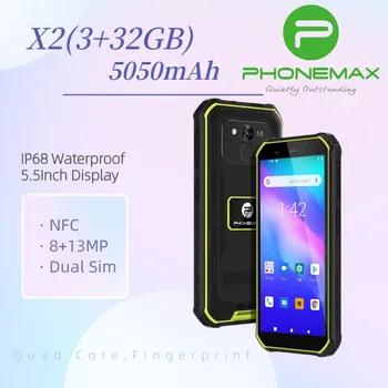 Phonemax X2 Прочный Смартфон LTE 4G 5050 мАч с отпечатками пальцев IP68 Водонепроницаемый 3 ГБ 32 ГБ Android 10 Мобильный Телефон 13 Мп Google Play GPRS  10