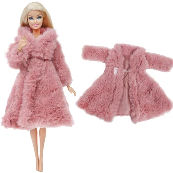 1 Комплект Мягкого мехового пальто с длинным рукавом, Розовые плюшевые топы, платье, Зимняя теплая одежда для повседневной носки, Одежда для куклы Барби, Аксессуары, Детские игрушки  10