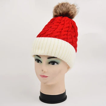 Зимняя Рождественская шапка, модная вязаная шапка с геометрическим помпоном для унисекс, теплая шапочка-бини, новогодние праздничные шапки  5