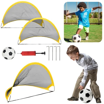 Складные футбольные ворота из 2 предметов с мячом/ надувным устройством/ сумкой для хранения, сетка для футбольных мишеней, Интерактивные портативные тренировочные ворота для тренировок детей  10