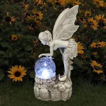Девушка-цветочная фея, Солнечный декор, Скульптура в виде фигурки Ангела, Светящиеся поделки, Украшения, Поделки для микроландшафта во дворе виллы  5