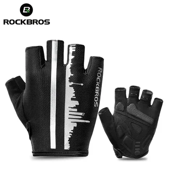 Официальные летние велосипедные перчатки Rockbros с полупальцами, противоскользящие дышащие перчатки, защищающие от пота, светоотражающие велосипедные перчатки  10
