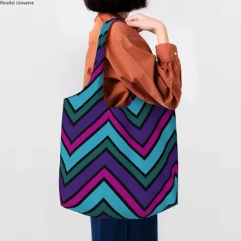 Цветная Домашняя сумка для покупок с зигзагообразным рисунком, переработка, Богемный Современный геометрический продуктовый холст, сумки через плечо, подарок для покупок, Сумочка  10