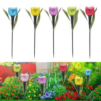 1шт садовый тюльпан в форме цветка, светодиодные водонепроницаемые ламповые газонные фонари на солнечной энергии, стоящий декор для вечеринки во дворе на открытом воздухе xqmg  5