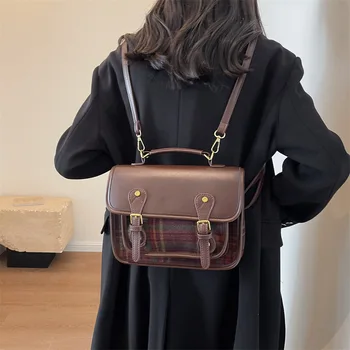 Женский рюкзак в стиле пэчворк из искусственной кожи и шерсти в стиле пэчворк, школьная сумка с клапаном в стиле ретро, дорожная сумка  5