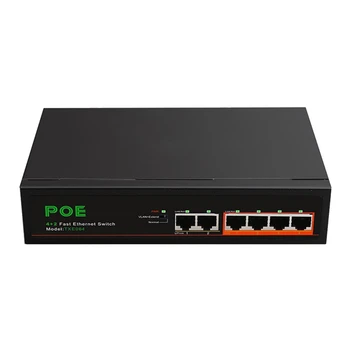 1 Комплект 6 Портов POE Коммутатор Сетевой Концентратор Домашней Сети Адаптер Серии Power Connect 4-Poe + 2 UP-Link Fast Ethernet Пластиковый Штекер США  10