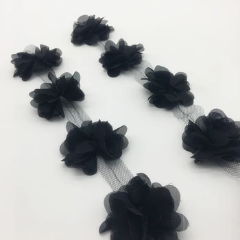 13 шт./ ярд, 3D Черные Шифоновые цветы, Свадебное платье, ткань для новобрачных, Кружевная отделка, Ткань для шитья своими руками  10