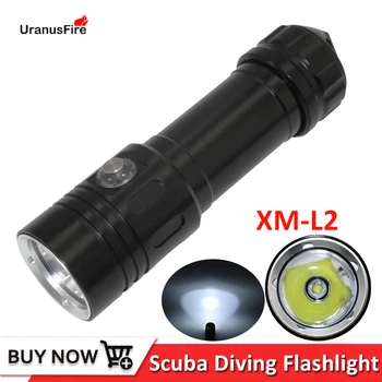 Желтый / белый светодиодный фонарик для подводного плавания на 50 м, фонарь для дайвинга, 4 файла, водонепроницаемый светодиодный фонарь для дайвинга, питание от батареи 26650.  5