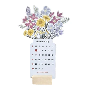 Настольный календарь на 2024 год с основанием в виде цветка размером 4 X 8 дюймов, маленький настольный календарь, как показано на рисунке MDF 2024 Настольный календарь-планировщик, Настольный планировщик  10