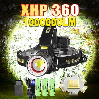 1000000LM XHP360 Головной Фонарик Мощный Налобный фонарь XHP70 Передний Светодиодный Перезаряжаемый Светодиодный Головной Фонарик Рыбалка Кемпинг Головной Фонарь  10