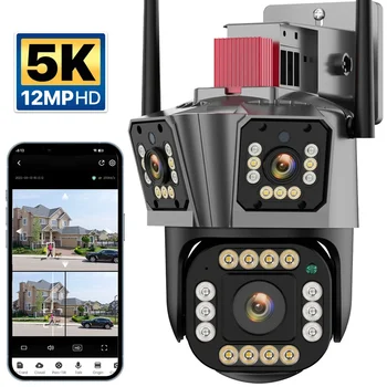 12-Мегапиксельная IP-камера 5K HD Wifi Видеонаблюдения с 3 объективами и 3 экранами PTZ-Камера Безопасности 4K 8MP С Автоматическим отслеживанием Видео Камера Видеонаблюдения IPC360 Home  1