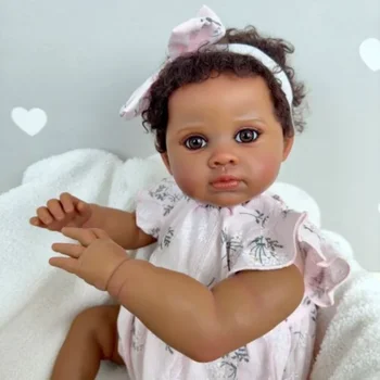 24-дюймовая темно-коричневая кукла-Реборн с кожей малыша, ручная роспись Видимых вен, 3D набор кукол-Реборн с кожей  10