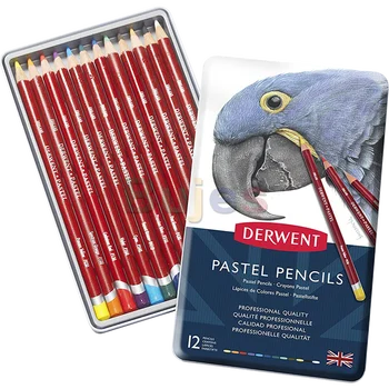 Пастельные карандаши Derwent, сердцевина 4 мм, металлическая жесть, количество 12 штук (32991) Легко смешиваются Для создания новых оттенков  3
