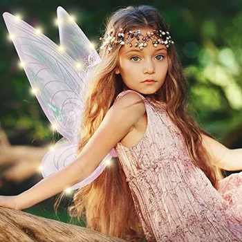 2024 LED Fairy Butterfly Wings Для Девочек, Сверкающее Прозрачное Платье С Крыльями, Ангельские Крылья для Детей, Женский Костюм для Косплея на Хэллоуин  5