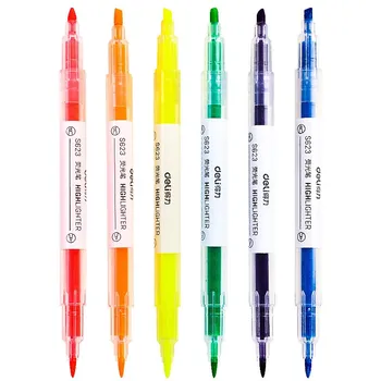 Двуглавая флуоресцентная ручка, 6-цветной фломастер, цветной фломастер, толстая и тонкая ручка для письма, канцелярские принадлежности для студентов  4