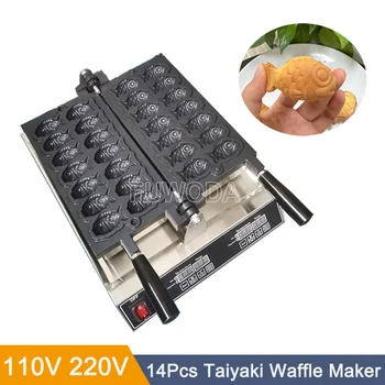 Электрическая 14шт Маленькая машина для приготовления торта в форме Тайяки Машина для приготовления Тайяки Коммерческая Мини-машина для приготовления Вафель в форме Рыбы  10