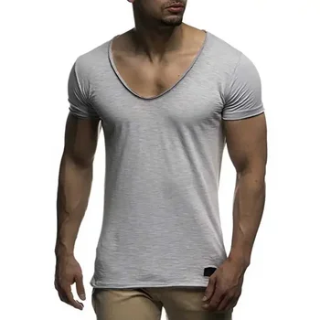 A3168 Новое поступление, мужская футболка с глубоким V-образным вырезом и коротким рукавом, приталенная футболка, мужская тонкая футболка, повседневная летняя футболка camisetas  5
