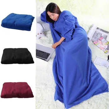 Для женщин и мужчин Теплое одеяло из кораллового флиса с рукавами для объятий, семейное зимнее теплое шерстяное одеяло, халат, шаль с рукавами  5