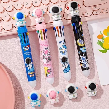 10-цветная шариковая ручка Kawaii Astronaut с милым мультяшным прессом, шариковая ручка для школьных канцелярских принадлежностей, Многоцветная ручка для детского подарка  5