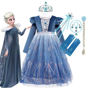 Зимнее платье принцессы Эльзы Frozen для маленьких девочек, праздничная одежда для косплея, рождественский костюм Эльзы на Хэллоуин от 2 до 8 лет  5