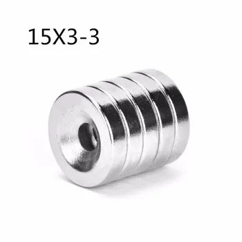 500шт 15* 3-3 мм Круглый магнит с потайной головкой, отверстие 15 мм x 3 мм, редкоземельный неодимовый магнит 15*3-3  10