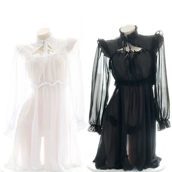 ЖЕНСКОЕ шифоновое платье в стиле Лолиты, пижамы принцессы, винтажные ночные рубашки в дворцовом стиле, аниме, ночная рубашка для косплея, пижамы для отдыха  5